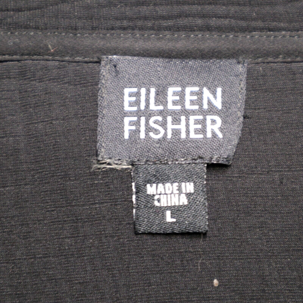 Eileen Fisher Size L Silk Crinkle Sponge Jacket Mandarin Collar Black - Picture 9 of 10